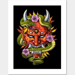 Japanese Demon Oni Mask Posters and Art